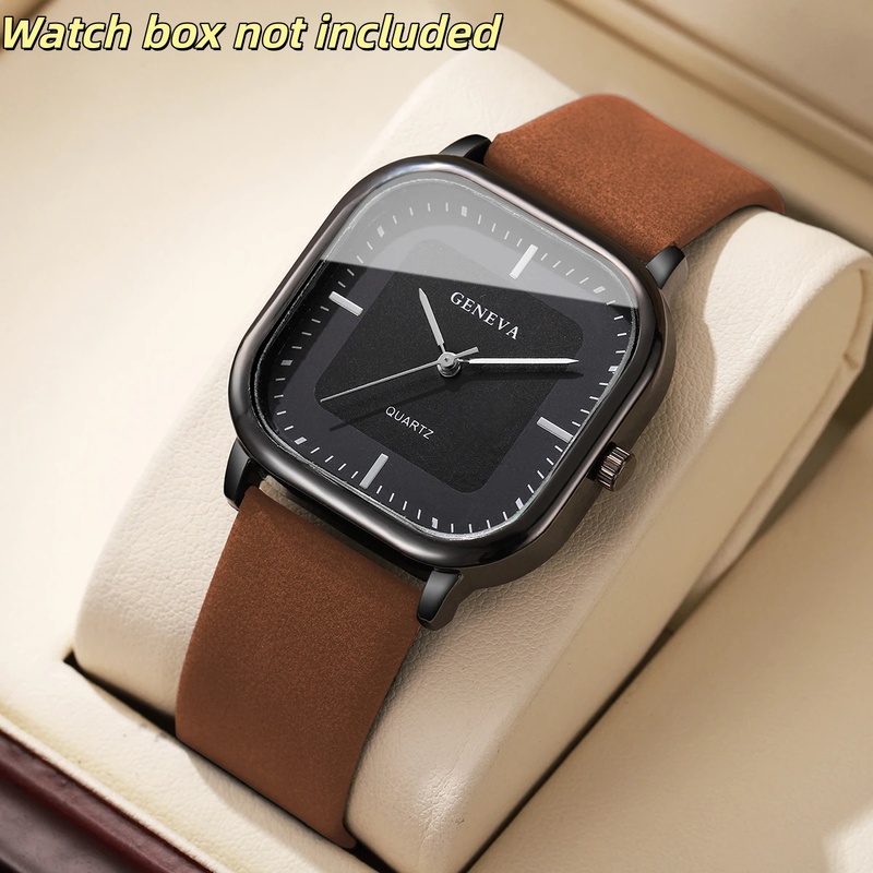 세련된 클래식 사각형 다이얼 남성용 시계 심플한 쿼츠  - Leather Watch Band Men 리뷰 및 가격
