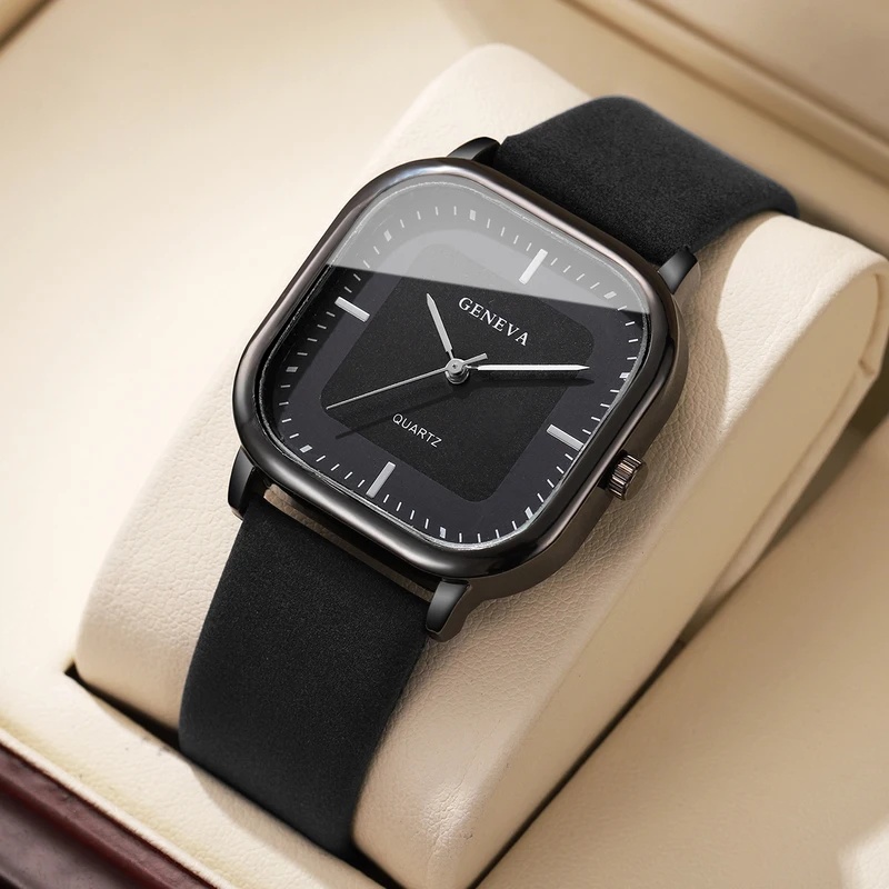 세련된 클래식 사각형 다이얼 남성용 시계 심플한 쿼츠  - Leather Watch Band Men 리뷰 및 가격