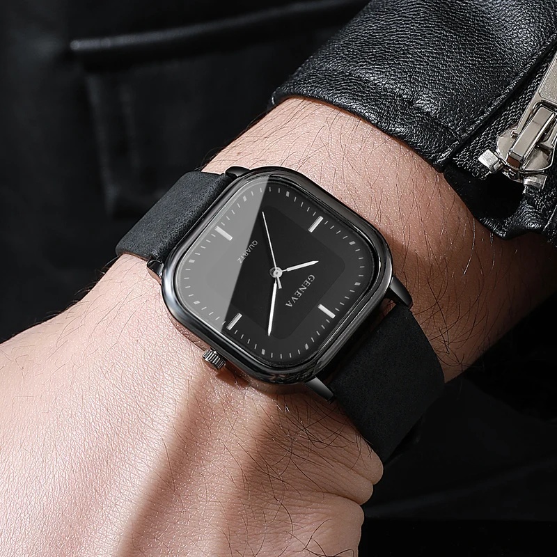 세련된 클래식 사각형 다이얼 남성용 시계 심플한 쿼츠  - Leather Watch Band Men 리뷰 및 가격